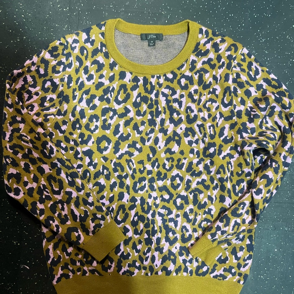 J. Crew Olive and Purple Animal Print Sweater